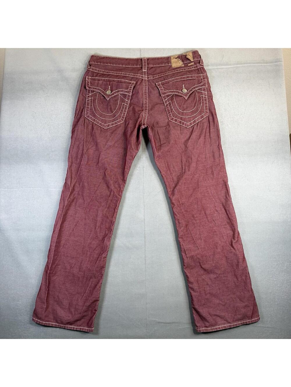 True Religion Corduroy Pants Mens 36 Red BIG T Straight Stretch Flap Pockets
